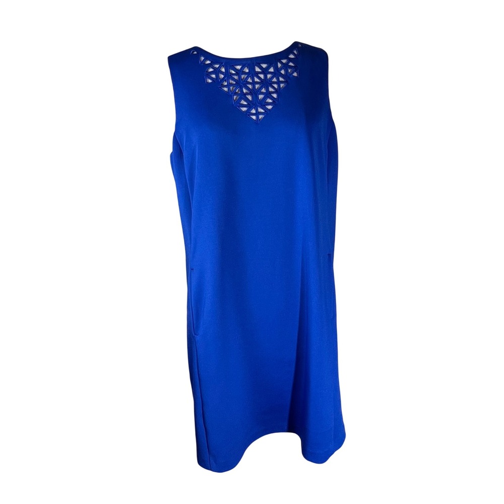 Tommy Hilfiger Royal Blue Sleeveless Laser Cut Shift Dress with Pockets 14